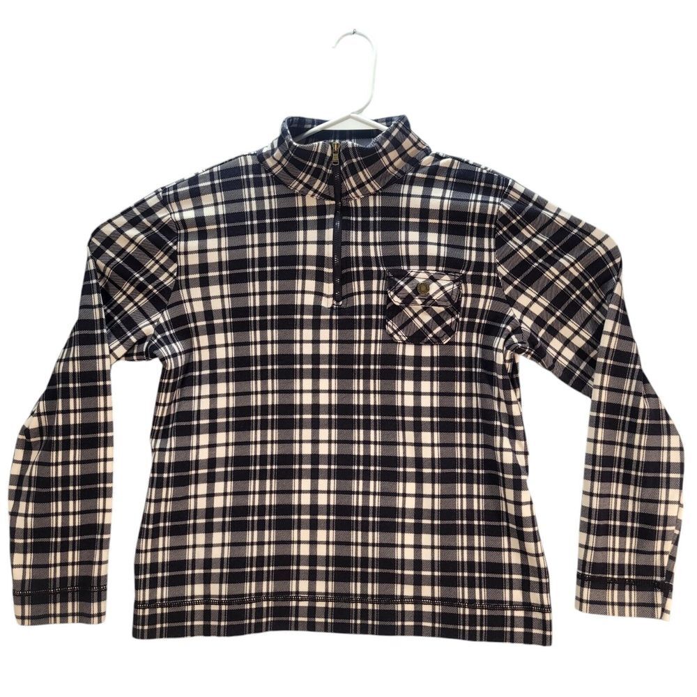 Chaps Flannel Sweater Large Womens Quarter Zip Plaid Chest Pocket Lightweight